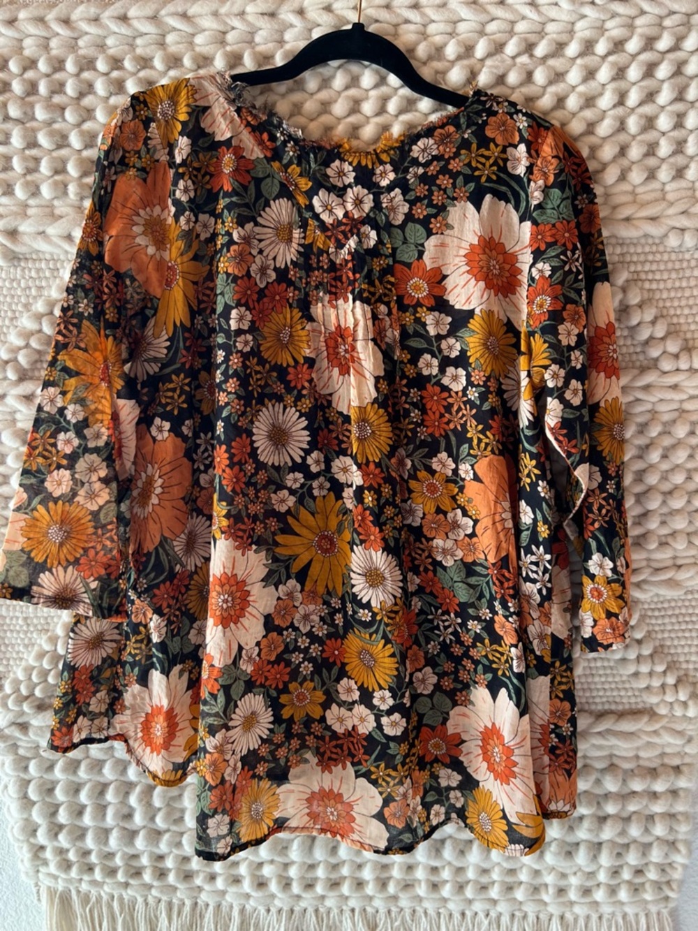 NATURAL LIFE Black Floral V-Neck Tunic with Orange & Yellow Flowers - Picture 6 of 8
